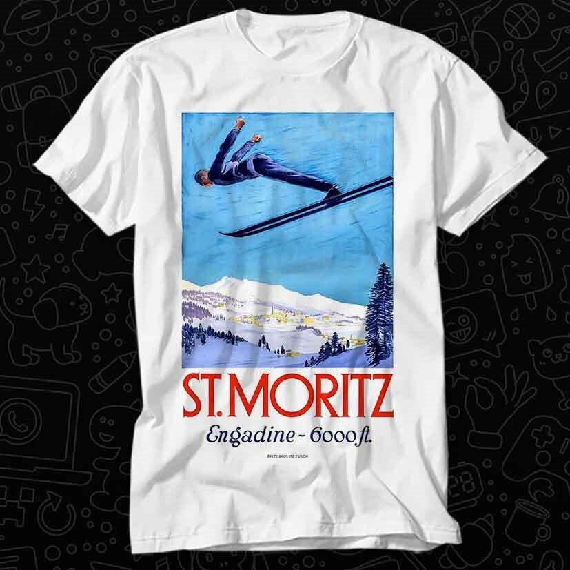 

1928 St. Moritz Ski Jumper Switzerland Travel Poster T Shirt 507 M