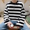 Męska bluza w paski, okrągły dekolt, długi rękaw, swobodny, luźny krój, modny top dla młodych mężczyzn, akcesoria