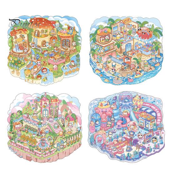 4 Pcs DIY 3D Scene Stickers Cartoon Cat Leisure Life Stickers for Adults Teen Kids Make Your Own Scene Stickers for Stress Relief