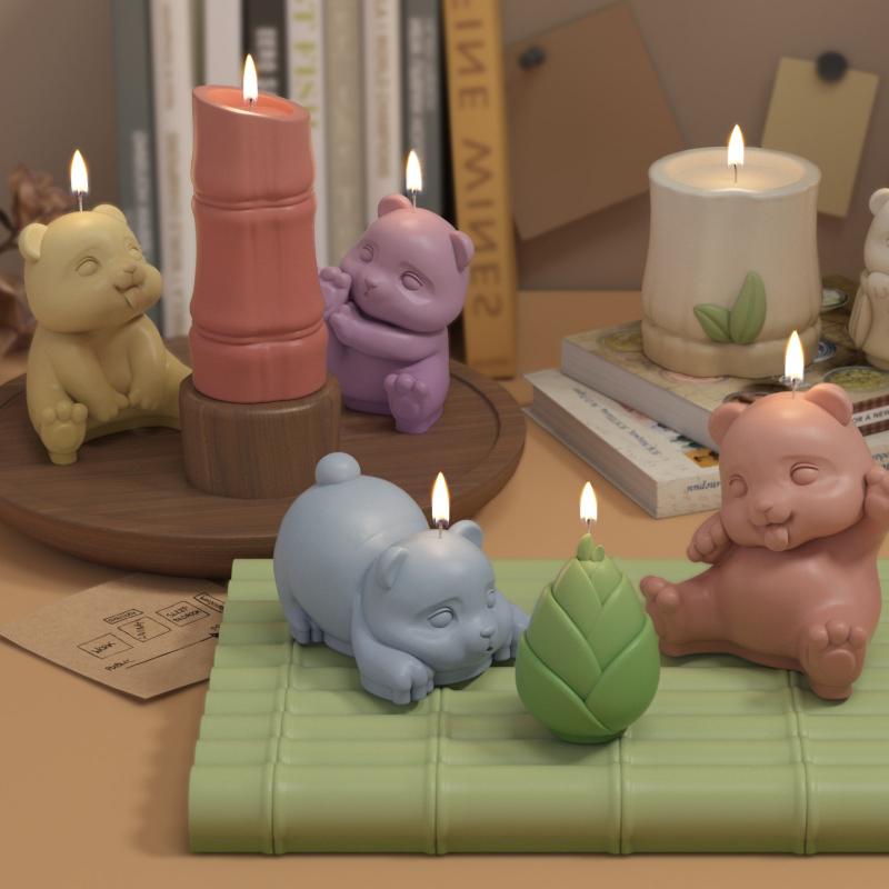 Bamboo Panda Shape Candle Silicone Molds for Making Candle Resin Pillar Aromatherapy Candles Wax Soap Flower Specimen Clay Craft