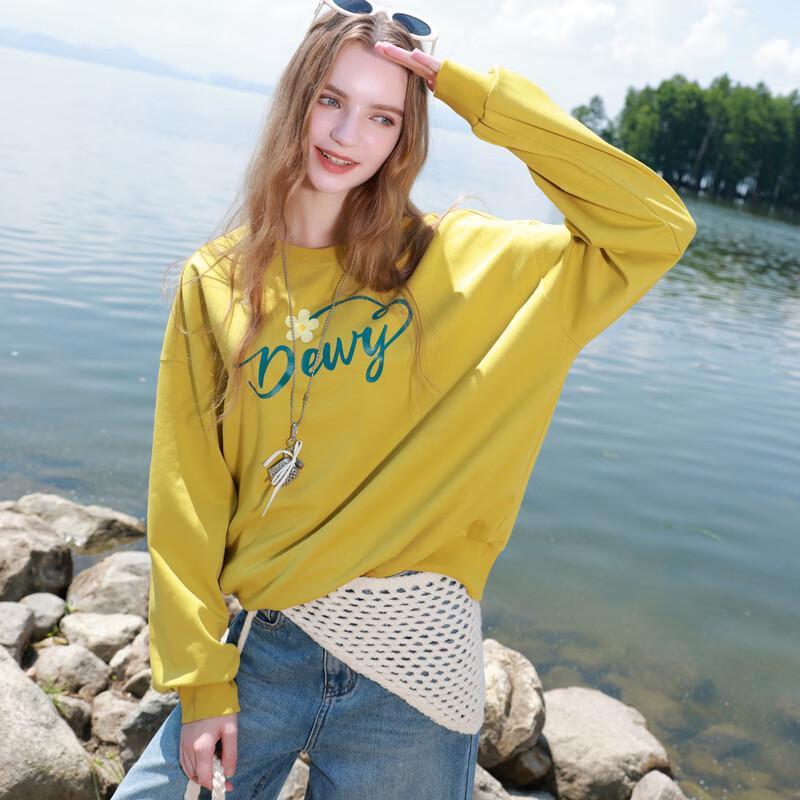 

Sancai 2025 Fall Floral Letter Print Loose Sweatshirt S 155/80A