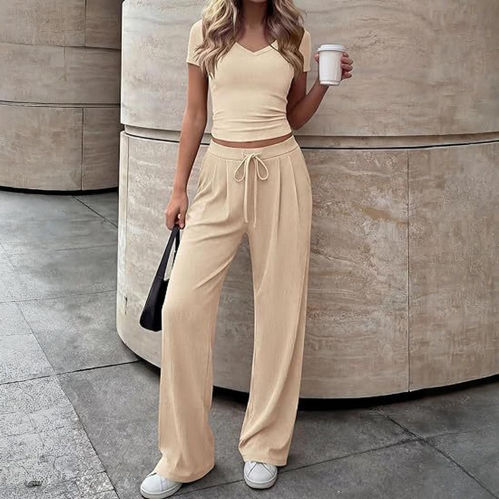 Women's Casual Elegant V-neck Casual Top And Pants Two-Piece Set