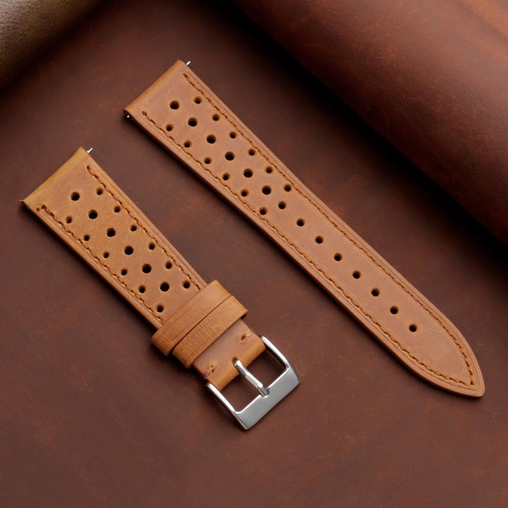 Quick Release Vintage Genuine Leather Watch Band 18mm 19mm 20mm 22mm 24mm Crazy Horse Men Women Strap Breathable Watch Bracelet