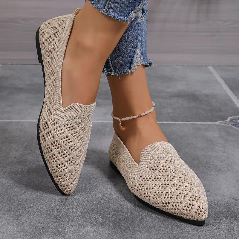Damen Flats Herbst Neu Spitzkopf Hohl Fliegende Mesh-Oberfläche Weiche Sohle Rutschfest Atmungsaktive Mesh-Schuhe