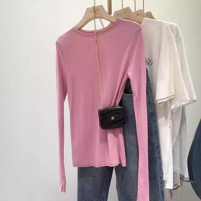 Simple and Versatile Solid Color Niche Slim and Thin Base Long Sleeve Spring Temperament Commuter Inner Top