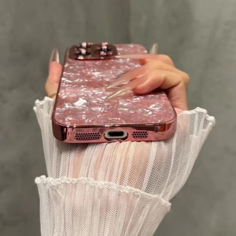 Luxury Plating Shell Texture Aurora Case For iPhone 16 15 14 13 12 11 Pro Max Plus Shiny Bright Reflect Camera Protective Cover