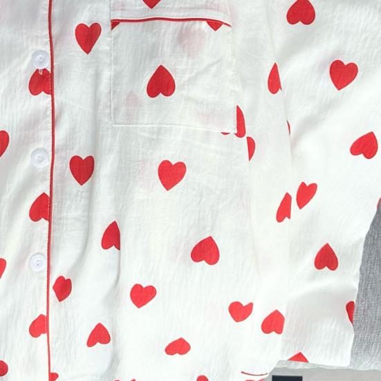 Damen-Pyjama-Set Niedliches Muster Langarm-Oberteil mit Knöpfen Und Weite Hosen