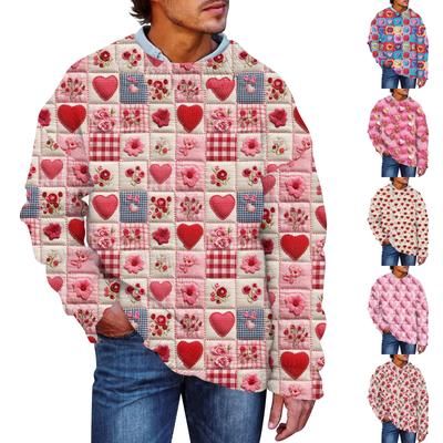 Herr Alla hjärtans dag Tryck Faux Tröja, Crewneck Sweatshirt, Lös Långärmad Topp