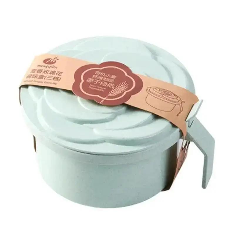 

1 шт. Креативная баночка для специй в форме розы с четырьмя отделениями, коробка для приправ, кухонная коробка для хранения специй, контейнер для соли, перца, порошка кумина зелёный