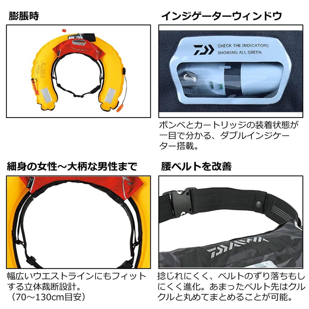 Daiwa DF-2222 Inflatable Life Jacket (Waist Type, Automatic/Manual Inflation) Bottom Ocean Free