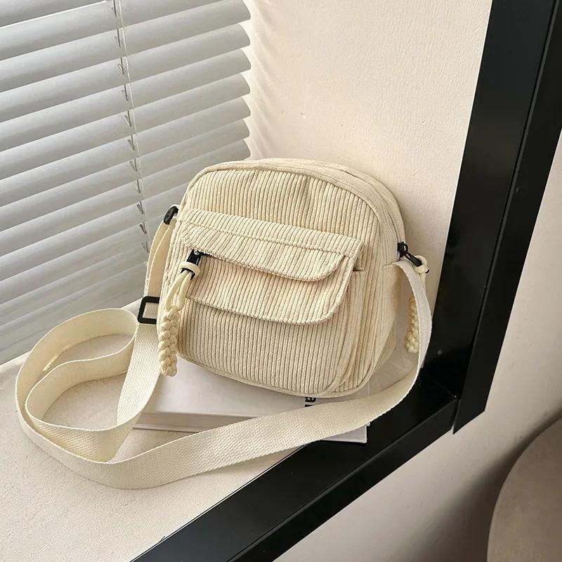 Вельветовая женская маленькая сумка через плечо для девочки-подростка, сумка кроссбоди, милая сумка-тоут, студенческая уличная корейская сумка-мессенджер в стиле харадзюку