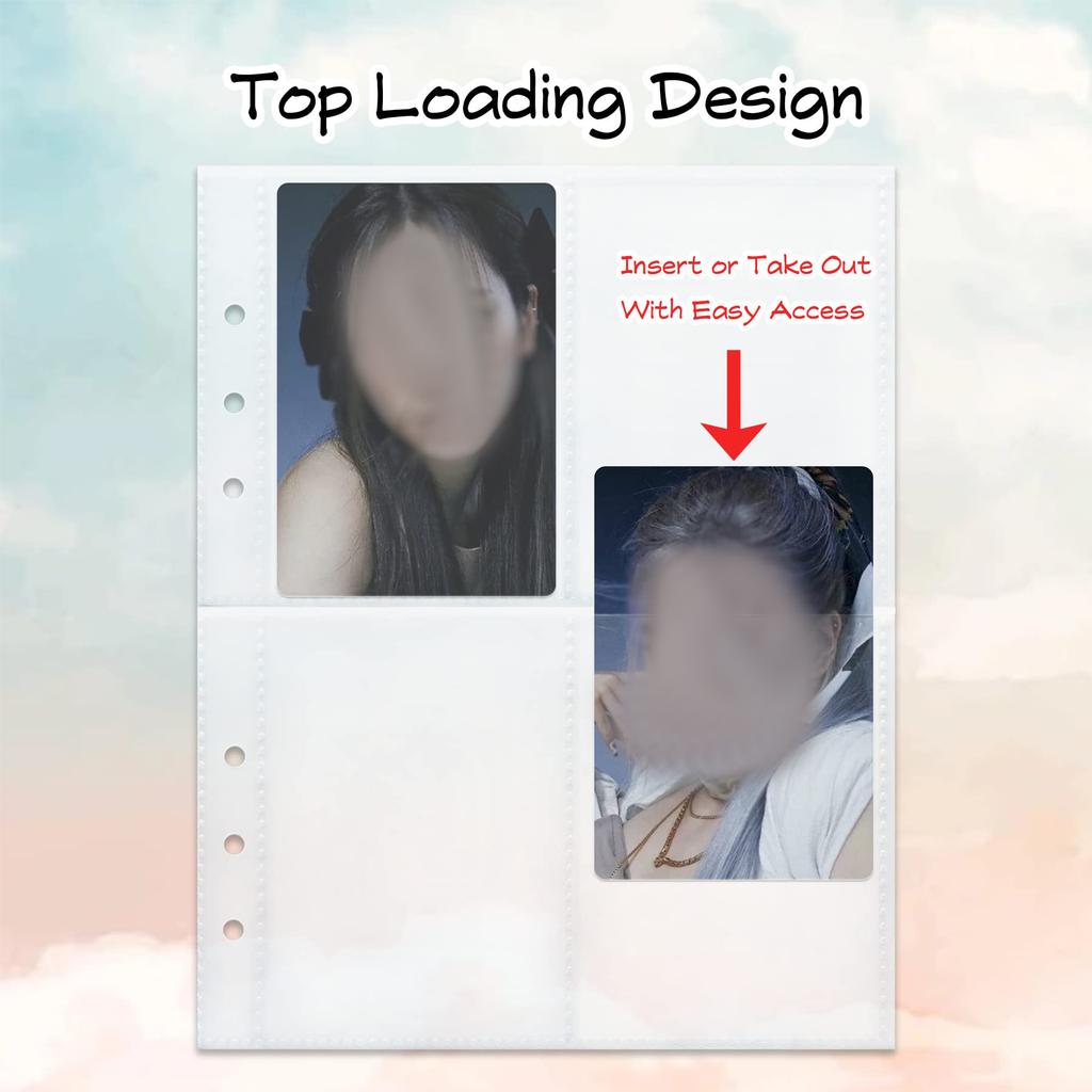 4 Pockets Top Loading Card Sleeves (200 Pockets) – Double-Sided Page Protector for 6 Ring Binder, Holds 2.7"x3.7" Cards: Kpop Photocard, Game