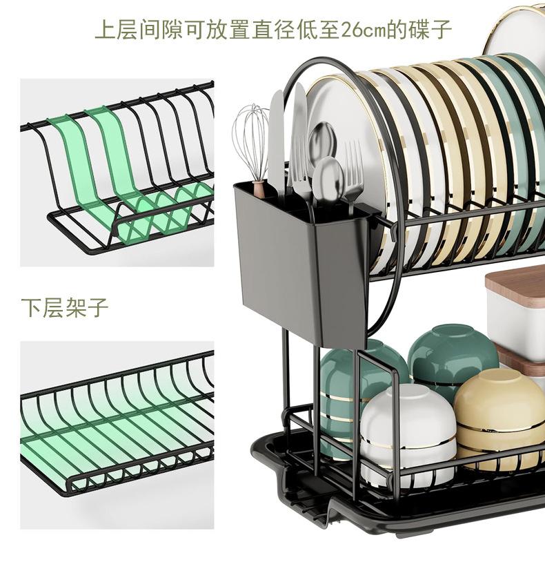 2 Tier Dish Drying Rack Drain Board Set Tableware Drainer Kitchen Countertop Storage  Space Saving Organizer for Countertop