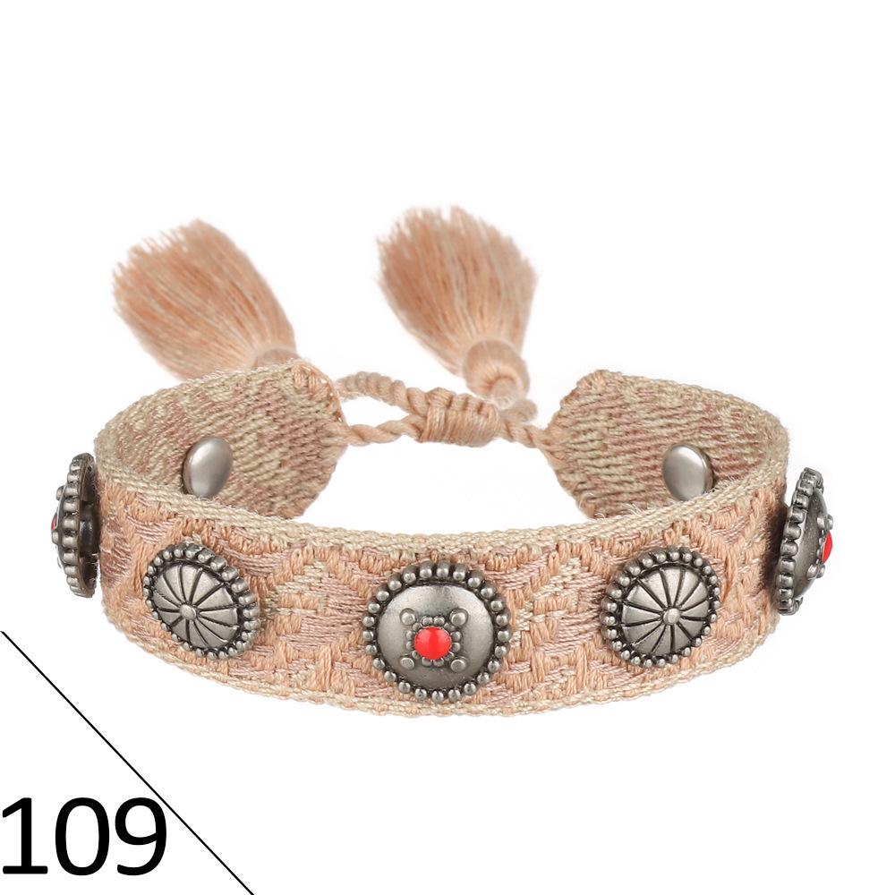 European Woven Bracelet with Metal Nail Buckle and Tassel for Women