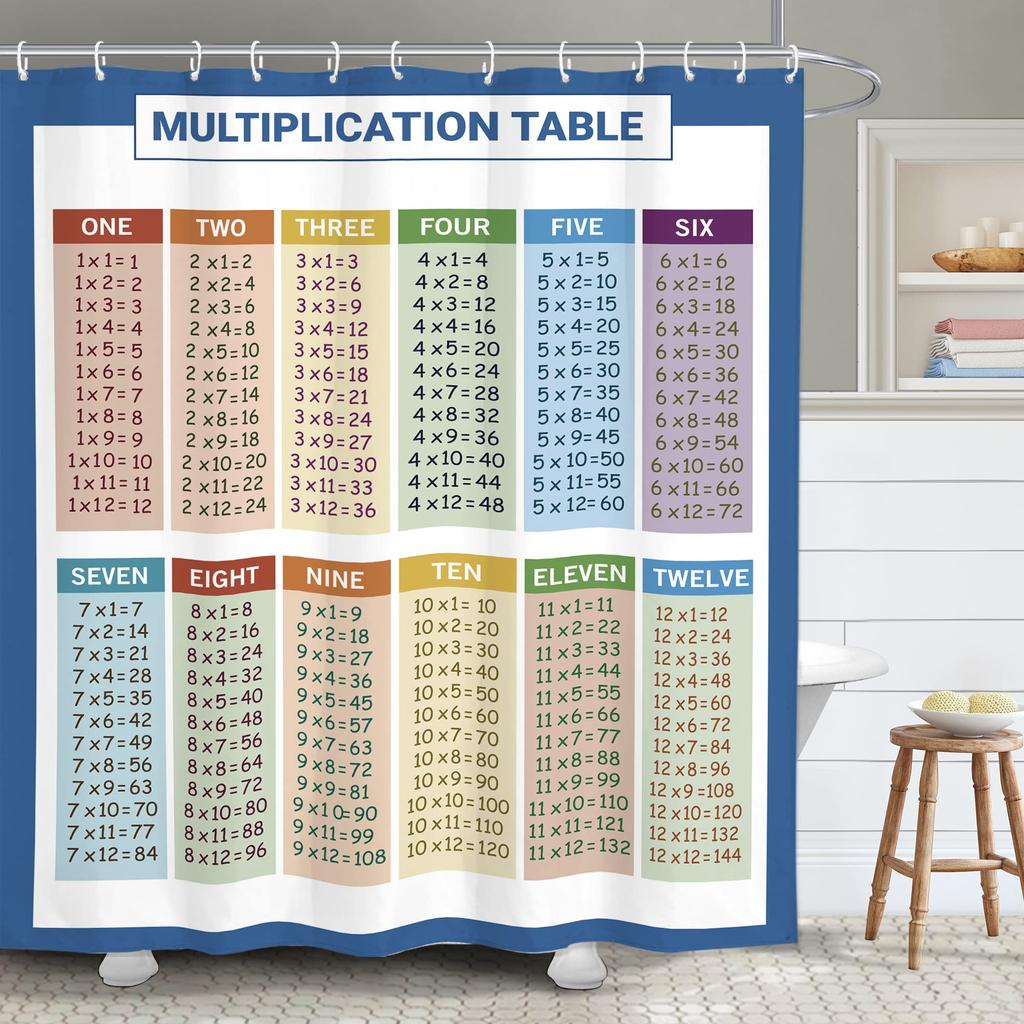 Wiskunde Douchegordijn Vermenigvuldigingstabel 1 T/m 12 Waterdicht Douchegordijn Educatieve Stijl Polyester Stof Badkamer Decoratie Set