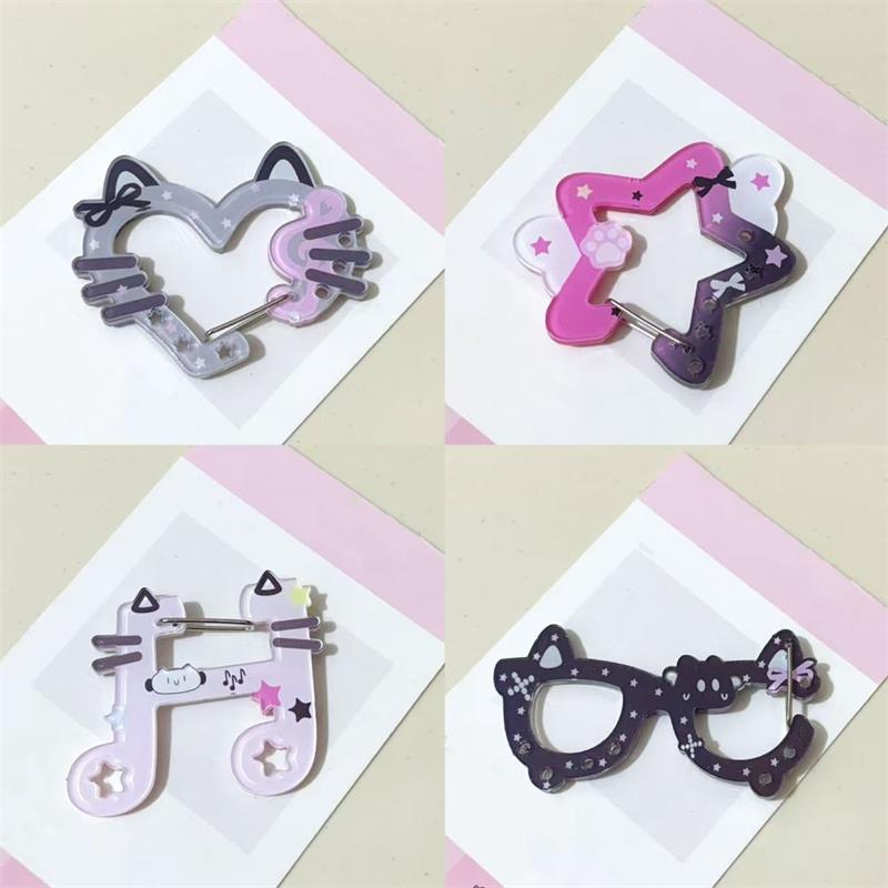 Heart Cat Ears Star Wings-Shaped Carabiner Mountaineering Buckle Acrylic Keychain Pendants Multipurpose Keyring Hook Bag Hanging