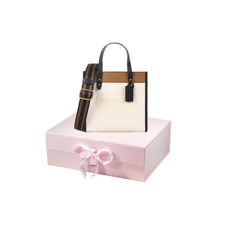 Coach Field 22 Badge Decorated Vertical Leather Tote Bag Women tote White Brown C3461-B4CAH