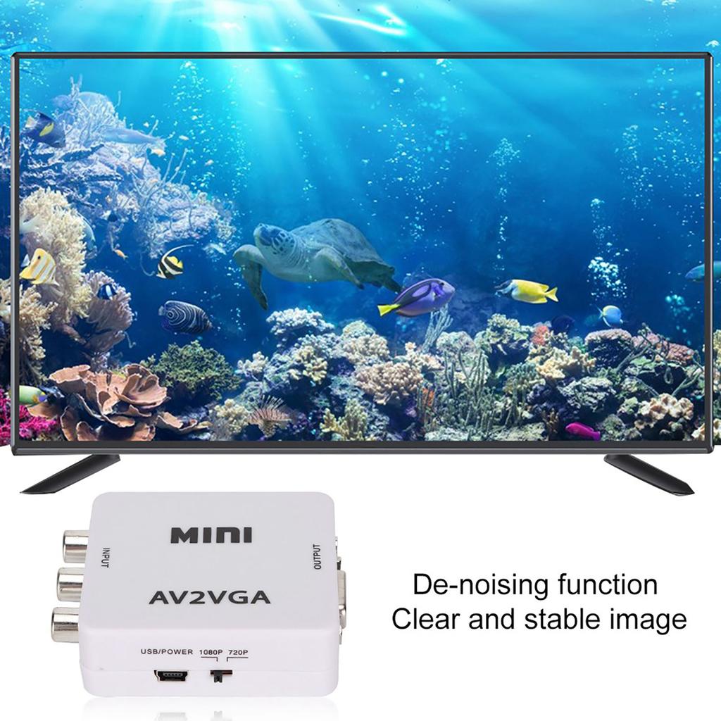 480P Mini Composite AV to VGA Adapter TV Set Top Box Audio Video Converter (White) Video converter Converter AV to VGA adapter