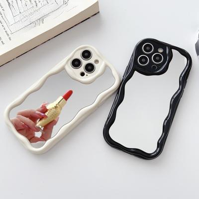 Étui de maquillage miroir de luxe à vagues bouclées pour iPhone 15 14 Plus 11 12 13 Pro Max X XR XS Max 7 8 Plus Coque antichoc miroir transparente