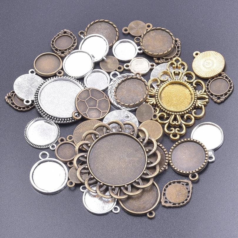 10/20/30pcs Mixed Vintage Alloy Round Blank Settings Base Pendant Metal Cabochon Charms For Jewelry Making Bulk Junk Cases Charm