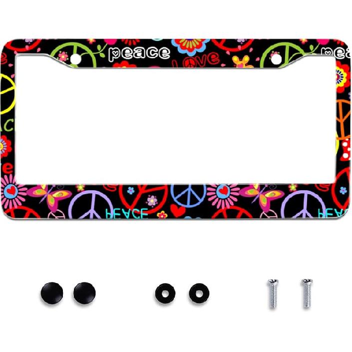 Personalise Colorful Floral Flowers License Plate Frame License Plate Frames Car Universal Stainless Steel Accessories Cars Decor With 2 Holes And