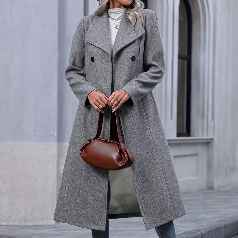 Damen Langer Wollmischmantel Übergroß Übergröße Trenchcoat Stil Winter Oberbekleidung Grau Blau