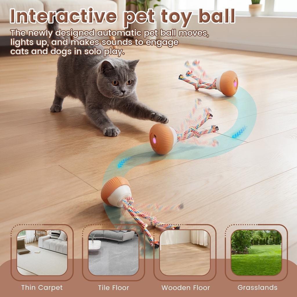 Smart Interactive Pet Ball 3 Mode Automatic Active Dog Rolling Ball with Chew Rope Rechargeable Moving Cat Toy Ball Pet Supplies
