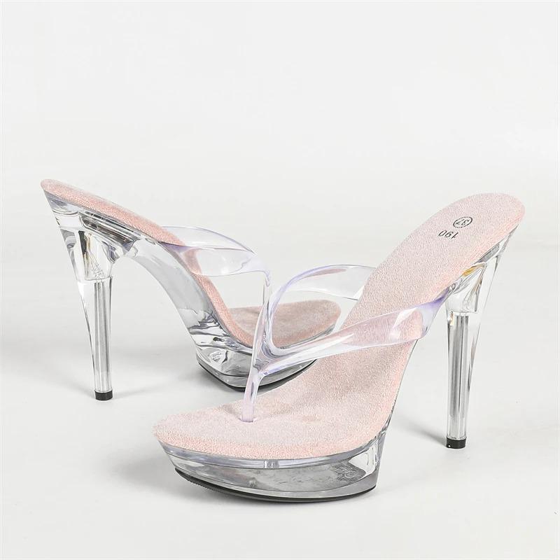 Eilyken Fashion PVC Transparent Crystal Women Slippers Sexy Stiletto Heels Nightclub Wedding Stripper Shoes Zapatos De Mujer