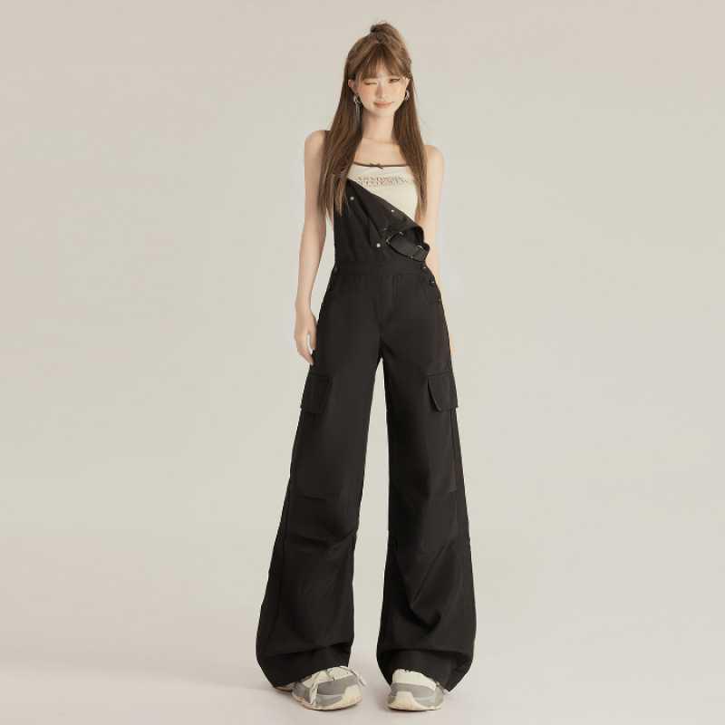

American Casual Loose Straight-Leg Cargo Pants - Summer Suspender Jumpsuit M