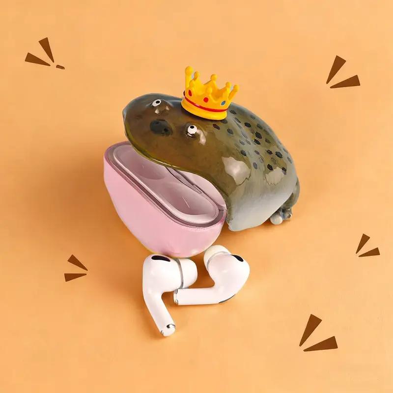 Capa de Fone de Ouvido Sapo Feio para Airpod Fofa Engraçada Sapo com Laço Rosa Capa Protetora de Fone de Ouvido Feita à Mão Design Criativo Presente para Amigos