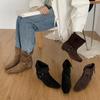 French Small Square Head Short Boots Women's 2025 New Korean Version Niche Design Cover Ancient Western Boots Suede Medium Boots Women's Boots