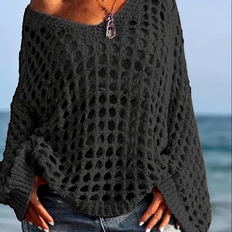 Q 74819 Hollow Knit Long-Sleeve Sweater - New Arrival M чёрный