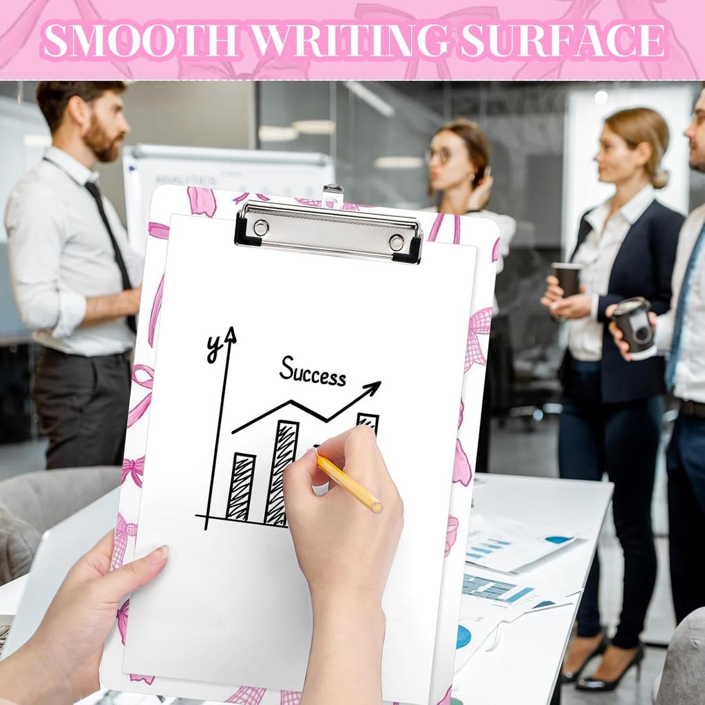 Seajan Pink Bow Clipboard Cute Preppy Coquette Plastic Decorative Clipboards with Low Profile Clip Hanging Tab A4 Letter Size, 12.4 X 9 Inch for