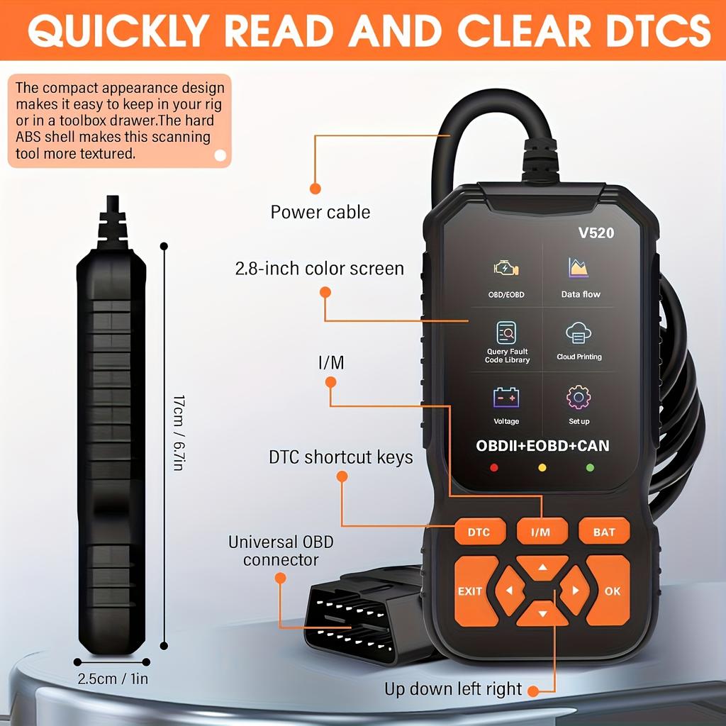 2026 V520 Scanner de Diagnostic Auto Obd2 Lecteur de Codes Moteur Auto Données en Temps Réel Réinitialisation 8 Langues Outil de Réparation Professionnel