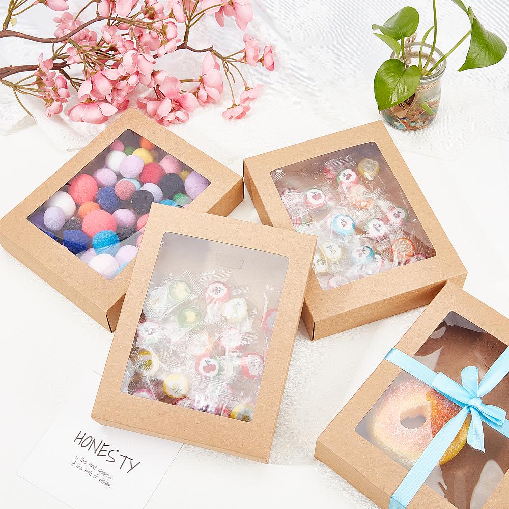 24pcs Cardboard Box with PVC Clear Window Rectangle Camel 17.5x13.5x3.5cm