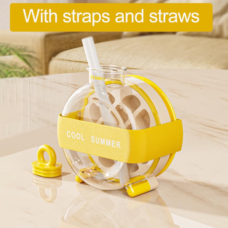 

Креативная форма для льда с ремешками, соломинками, льдогенератор, портативный пластиковый стакан для льда, чайник, бутылка для напитков для фитнеса на открытом воздухе, поднос для кубиков льда жёлтый