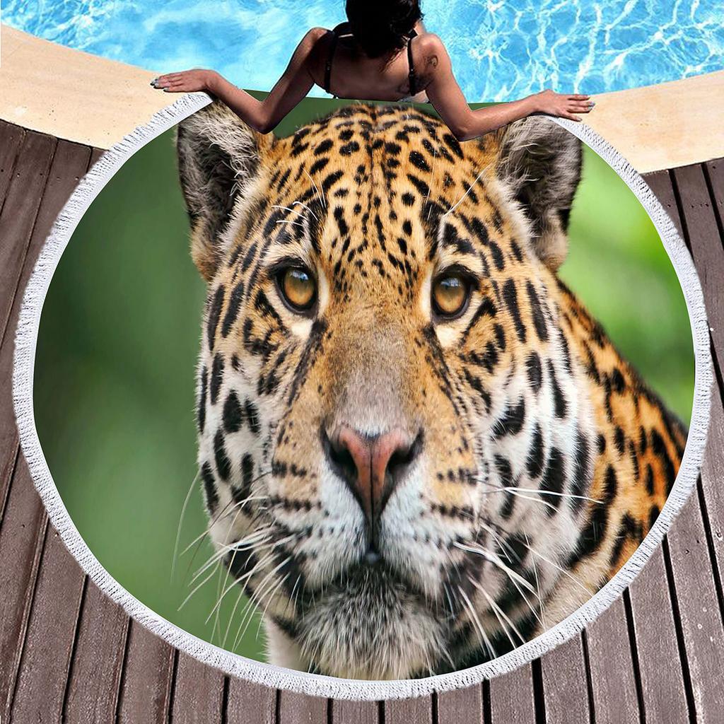 Cheetah Round Beach Towel, Soft Absorbent Quick Dry Africa Tropical Wild Animal Themed Pool Towel, Portable Circle Picnic Mat