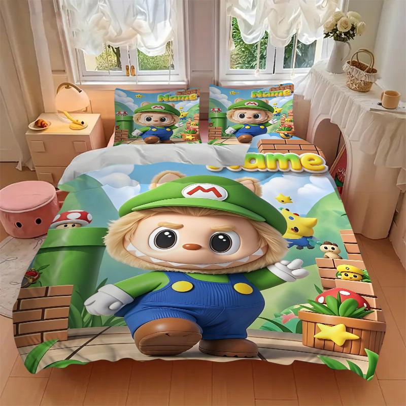 Custom Name Super Plumber Game Character Print 3Pcs Bedding Set Duvet Cover With 2 Bedro Pillowcase Home Birthday Gift