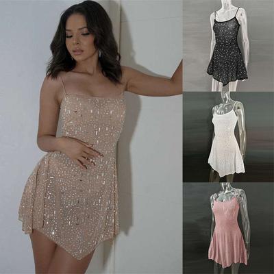 Women's Clothing Diamond-bordered Spicy Girl Dress Irregular Dress Short Dress Semi See-through Sling Party