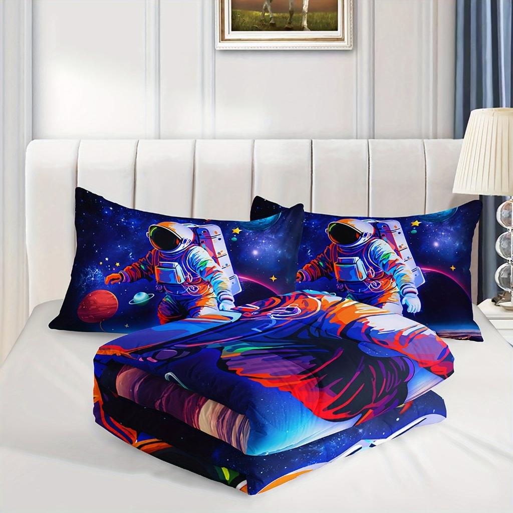3Pcs Astronaut Comforter Set Space Bedding Set Twin Outer Space Astronaut Comforter Set Galaxy Astronaut Space Bedding