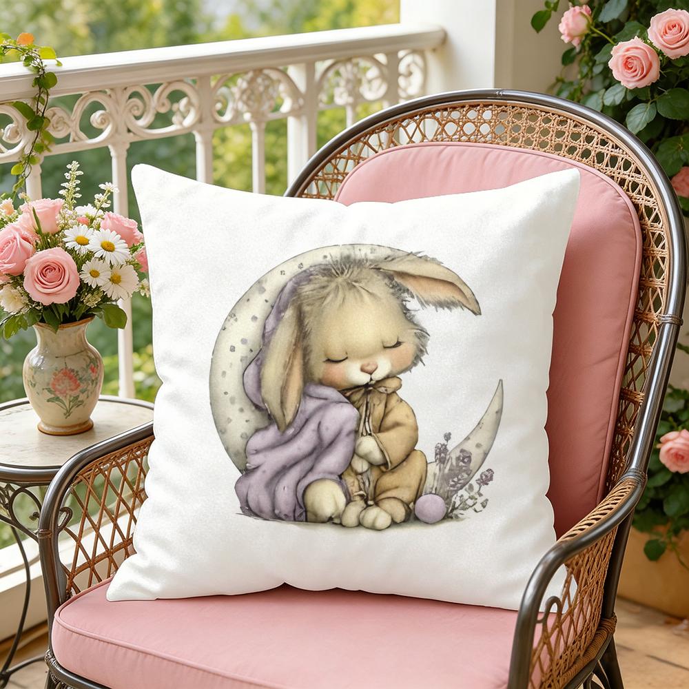 Baby Bunny Easter Cushion Cover Soft Plush Throw Pillow Cover DoubleSided Decorative Cushion Case Sofa Bedroom Home Decor
