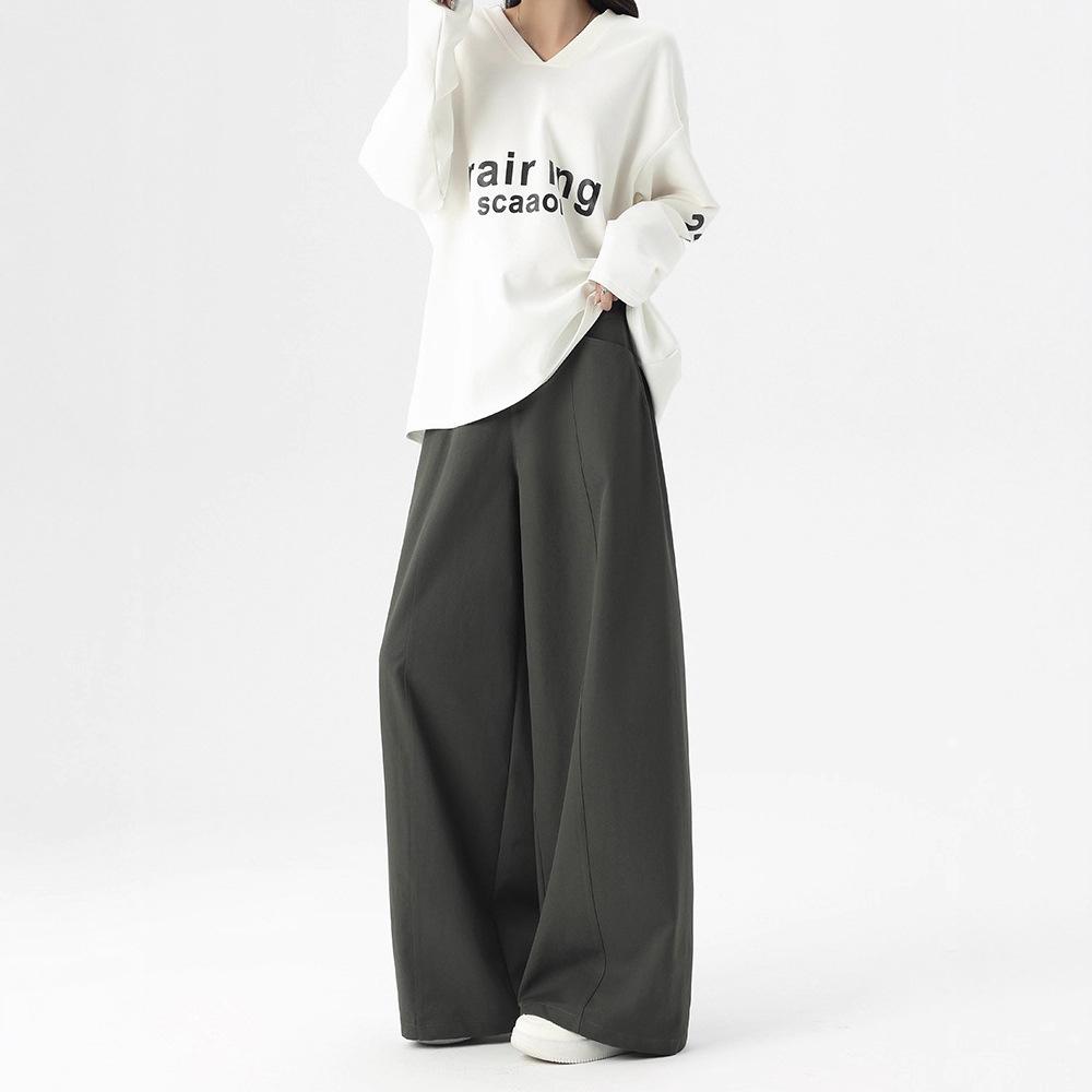 Women's High Waist Wide Leg Pants Solid Color Casual Loose Fit Trousers