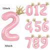 32/42inch Crown Decor Pink Aluminum Foil Digital Balloon Number Balloon For Birthday Party Decor Supplies Girls Birthday Favor