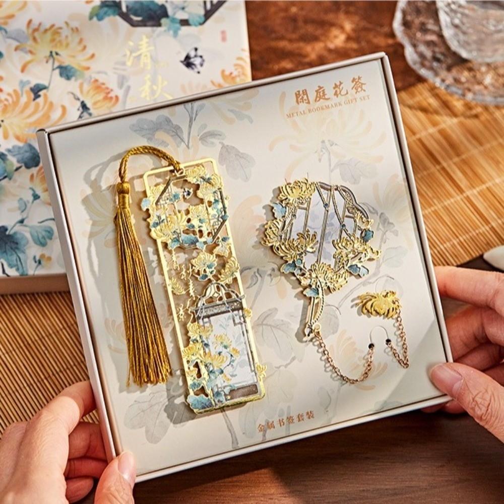 Bronzing Hollow Bookmark With Tassel Floral Bookmark Exquisite Design Metal Bookmark Book Club
