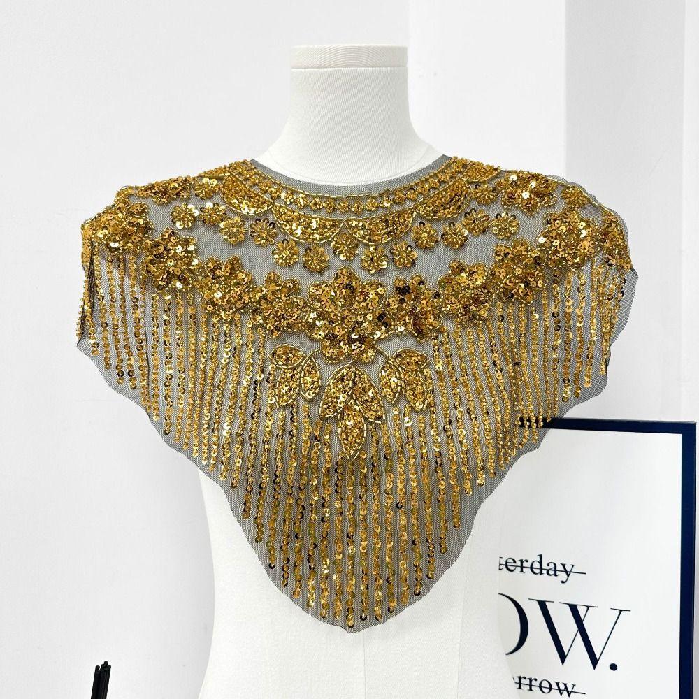 Heavy Duty Frontal Rhinestone Applique Embroidery Lace Fabric Sticker  Women's Accessory Patch