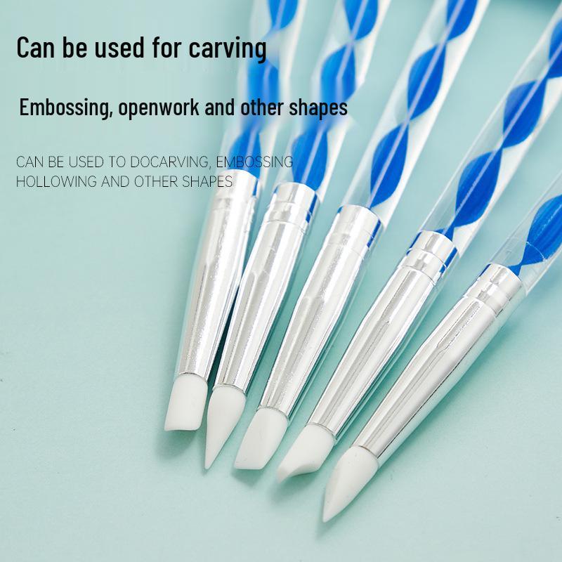 5-Piece Nail Art Silicone Dotting Pen Set for Polymer Clay & Rhinestones