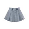 Girls' 2026 Spring Bear Embroidered Denim Pleated Skort