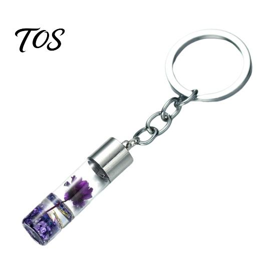 Wishing Bottle Pendant Dried Flower Glass Keychain, Mini with Keychain Keyring, Nature Inspired Charm for Backpacks Bags Purses Aesthetic