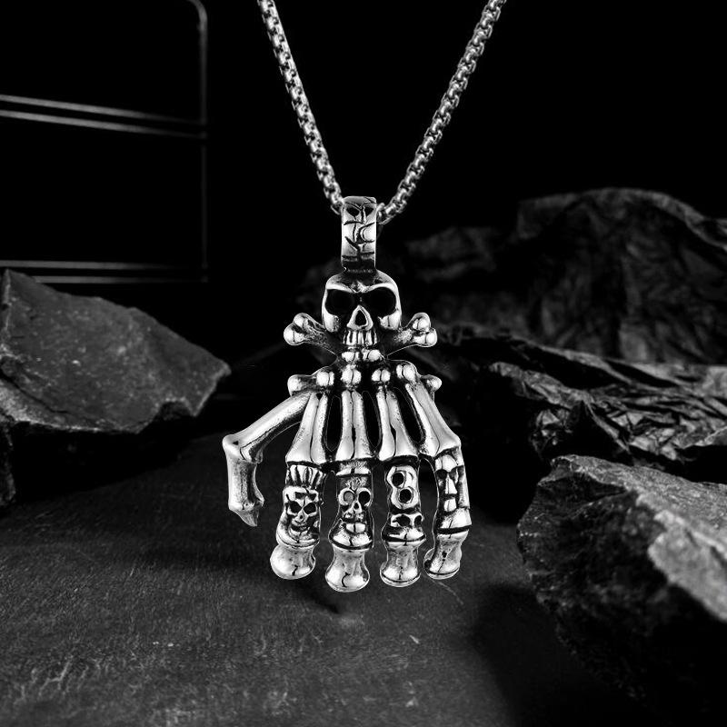 Mighty Ghost Claw Necklace Vintage Titanium Alloy Men's Punk Hand Bone Necklace