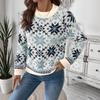 Women Vintage Nordic Style Long Sleeve Knit Sweater Snowflake Pattern